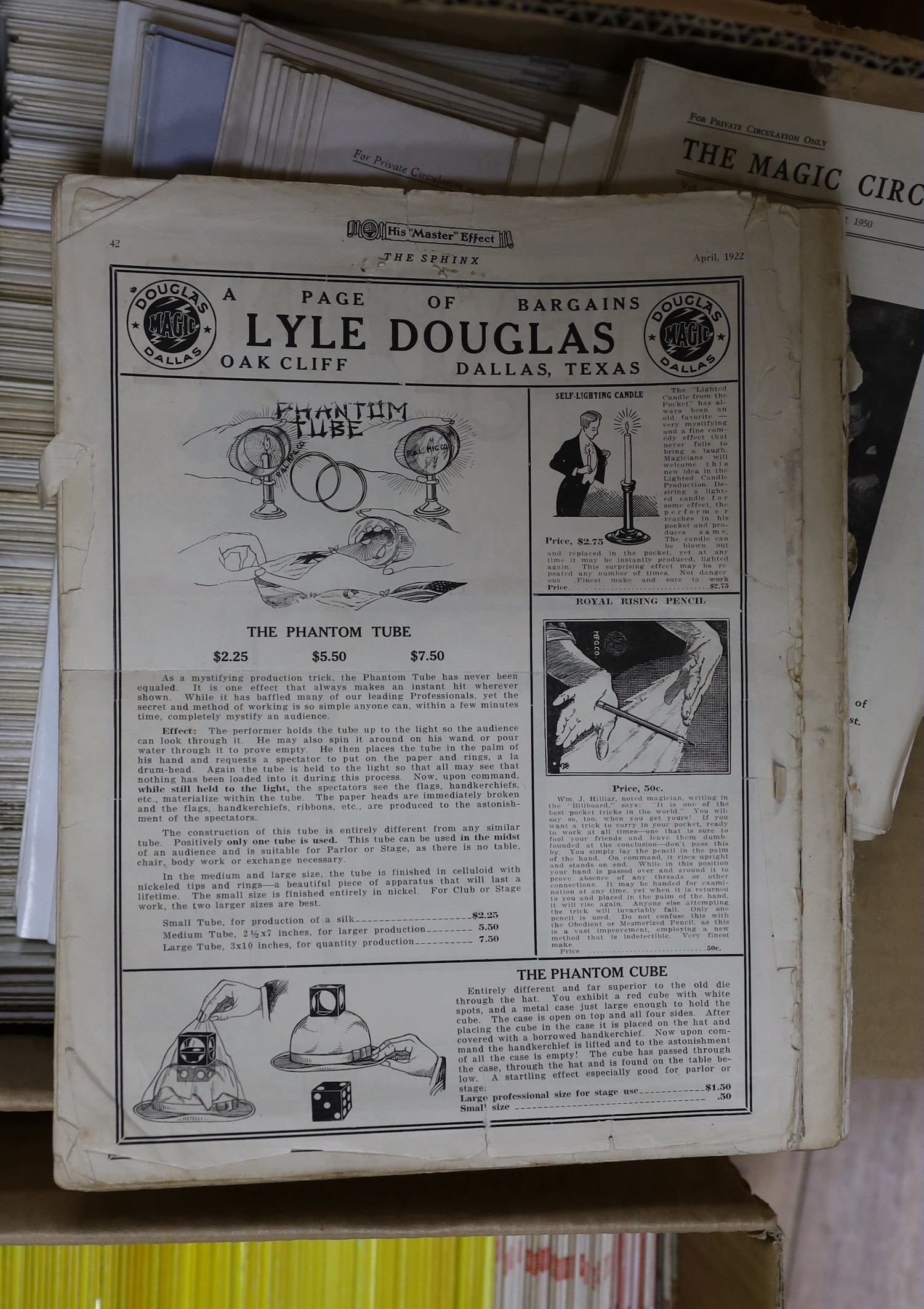 A collection of magic magazines from 1920’s and later, including The Magic Circular, The Budget (many being for private circulation only)